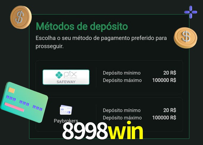 O cassino 8998win oferece uma grande variedade de métodos de pagamento